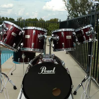 Pearl Professional 7 Piece DX Series Drum Kit with Snare Drum 1985 Wine Red image 2