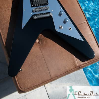2005 Edwards  E-FV-CTM - Black Flying V w Block Inlays & Mirror Pickguard - EMG H4 & Seymour Duncan PU's - Pro Set Up w Perfect Frets/Action/Intonation! image 3