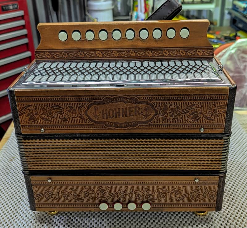 Hohner Pokerwork (Refurbished) Melodeon, 1-row/4-bass, Key of C, Fully Restored + tuned, Made in Germany. image 1