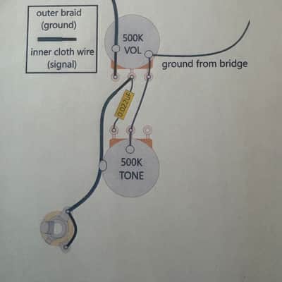 Gibson Les Paul Jr./SG Junior premium wiring harness- 50s style with 0.022uF Bumblebee capacitor image 6