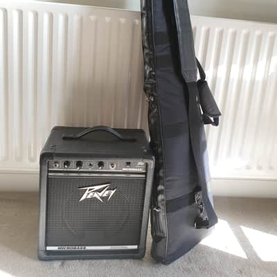 Hondo Alien Headless Bass 80s with Case and Peavey Microbass image 13