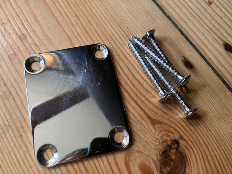 Sunn Mustang Precision Bass Guitar Neck Plate & Screws India 1980s image 1