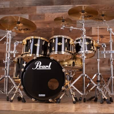 PEARL MASTERS PREMIUM BIRCH (BRP) 5 PIECE DRUM KIT, BLACK MIST, GOLD FITTINGS (PRE-LOVED) image 2