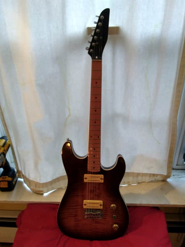 1970's Kent Kustom Ke-5 Flame Maple Top Strat Style guitar | Reverb