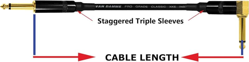 50 CM - Van Damme Pro Grade Classic XKE - Premium Ultra-Flexible Multi-Shielded Guitar Instrument Effects Patch Cable w/Eminence Straight & Angled Gold 6.35mm TS Plugs & Staggered Boots image 1