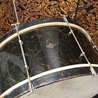 Vintage Lafleur Piccadilly 28″x12″ Bass Drum 1930s – Black with Glitter Strand image 3