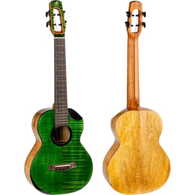 Flight Comet EQ-A Green Tenor Ukulele New - solid stained flamed maple top image 2