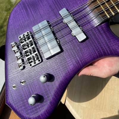 Warwick Dolphin Pro 1 - 8 String Custom Shop Masterbuilt 2022 - AAA Flame SOLID French Ash over Satin Transparent Purple Grape Flavor image 7