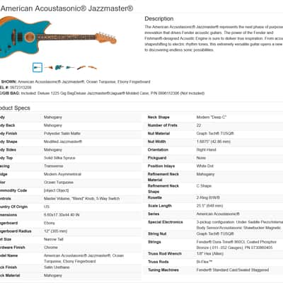 Fender American Acoustasonic Jazzmaster Guitar with Gig Bag 2021 - Ocean Turquoise / Ebony fingerboard image 25