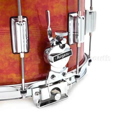 Rogers Dyna-Sonic 7-Line Brass Snare Drum 14x8 Orange Alcohol Ink image 3