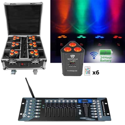 Rockville ROCKWEDGE PACKAGE BLACK 6) Battery Lights+Case+Wireless DMX Controller image 1