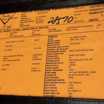 2020 Fender Custom Shop - 60 Jazz Bass Relic 3TSB - ID 5836 image 14