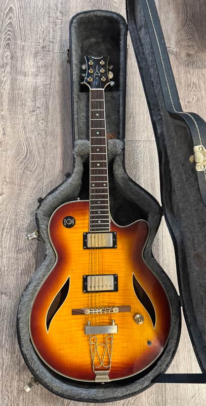 Dean Stylist Hollow Body Electric Guitar Flame Sunburst Korea w/ Hard Case image 1