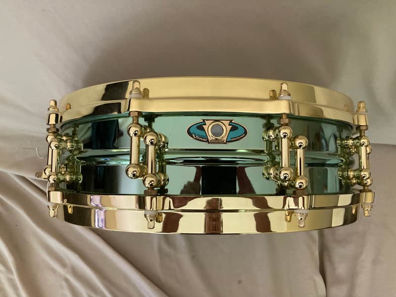 Ludwig LW0414CP Carl Palmer "Venus" Signature 3.7x14" Brass Piccolo Snare Drum 2010s - Green Lacquer over Brass image 1