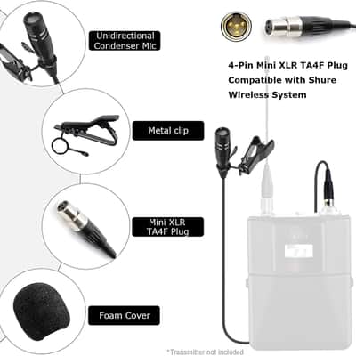 Lavalier Lapel Microphone Unidirectional Condenser Super Cardioid Mic Compatible with Wireless Bodypack Transmitter System with Mini XLR 4 Pin Plug image 3