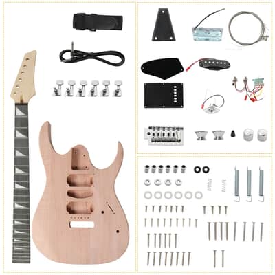 DIY 170 Style Electric Guitar Kit – Unfinished Mahogany Body, Maple Neck, Rosewood Fingerboard, Humbucker-Single-Humbucker Pickups image 1