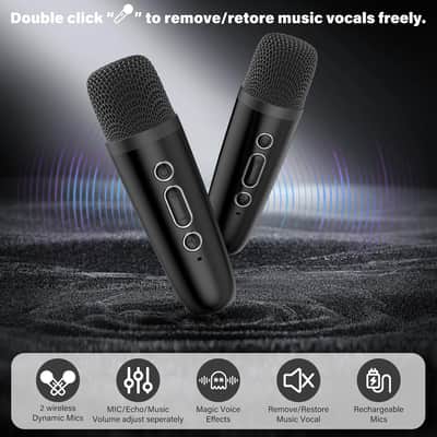Mini Karaoke Machine for Kids - Black Bluetooth Speaker Unpowered Cabinets with Party Lights and 1 Wireless Microphone, Great for Adults, Ideal for Family Home Parties and Birthday Gifts image 3