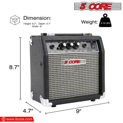 5 Core Guitar Amplifier 10 Watt Electric and Acoustic Amp for Practice with Inbuilt Speaker Aux Input Volume Bass Treble Control Amp GA 10 BLK image 2