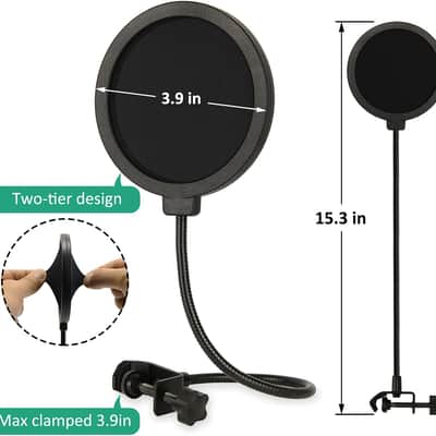 Boom Arm Mic Stand with Pop Filter, Adjustable Mic Boom Arm Stand with Upgrade Desk Clamp image 2