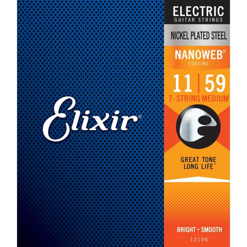 Elixir 12106 Nanoweb 7-String Electric Guitar Strings - Medium (11-59) image 1
