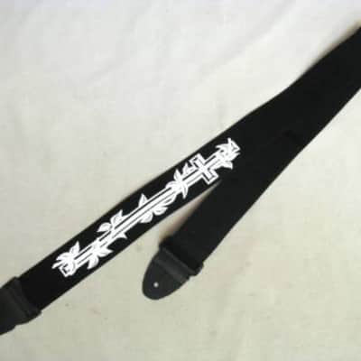 LM Christian Cross with Vine nylon guitar STRAP - Black & White - NEW image 1