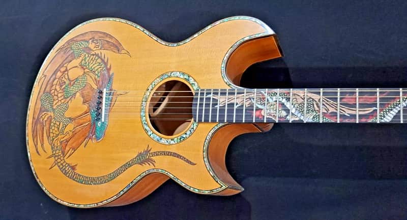 Blueberry Handmade Double Cutaway Grand Concert Acoutic Guitar Dragon Motif image 1