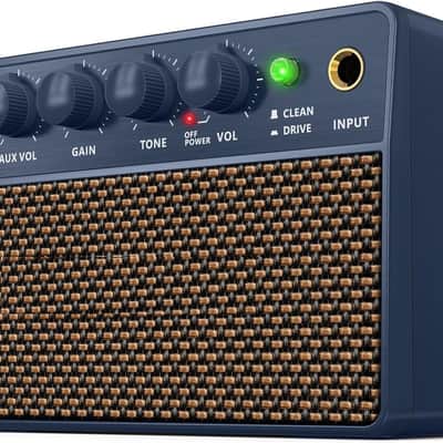 Guitar Amplifier, Drive/Clean Tone Electric Guitars Amp, 10W Mini Portable Amp with Type-C Rechargeable Battery 6H Work, Wireless Vintage Guitar Speaker for Practice Travel (Blue) image 1