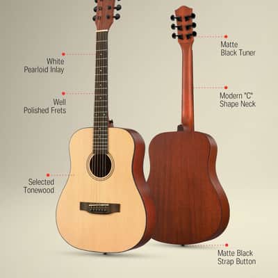 3/4 Acoustic Guitar Kit 36 Inch Dreadnought Acustica Guitarra Bundle for Beginner Adult Youth Travel With Steel String Spruce Wood Gig Bag Tuner Pickguard Right Hand image 2