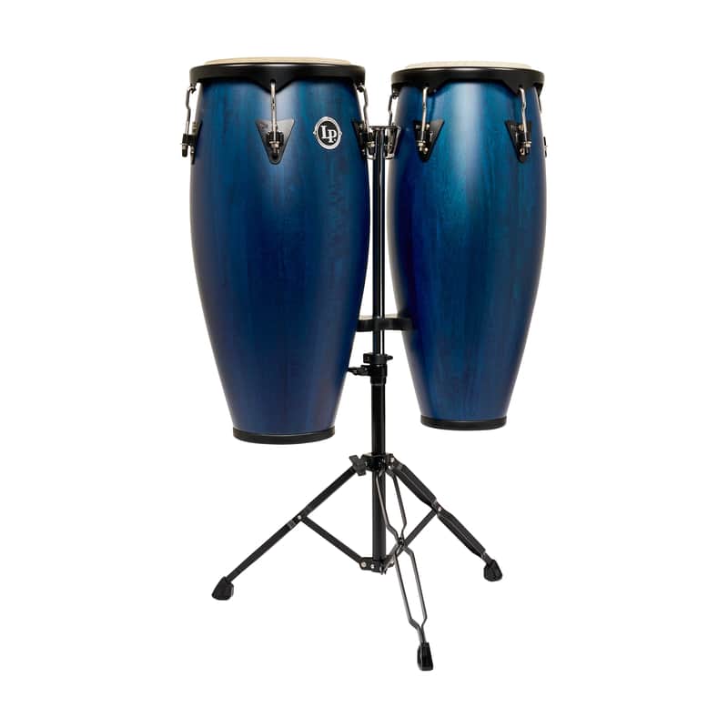 Latin Percussion 10"/11" City II Conga Set w/ Double Stand - Mango Blue Black image 1