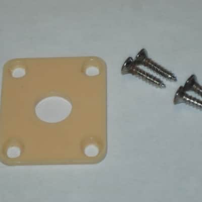 used (has some nicks & scratches) unknown brand CREME PLASTIC RECTANGLE Jack Plate + nickel finish SCREWS (refer to measurements in description) flat - but will flex when installed, might fit Epiphone LP 100 model guitar (NO guitar included) image 23