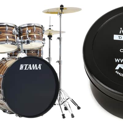 Tama Imperialstar IE62C 6-piece Complete Drum Set with Snare Drum and Meinl Cymbals - Coffee Teak Wrap  Bundle with RTOM Moongel Drum Damper Pads - Blue (6-pack) image 1