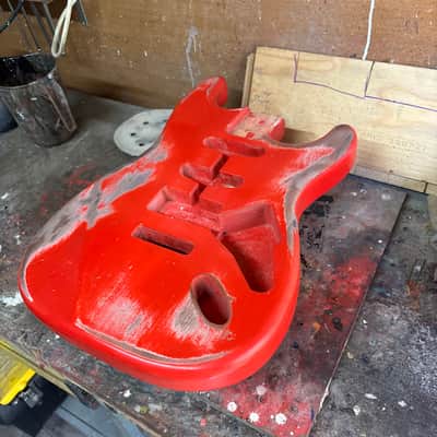 Fiesta Red Heavy Relic Stratocaster body, Nitro paint, made in Italy image 4