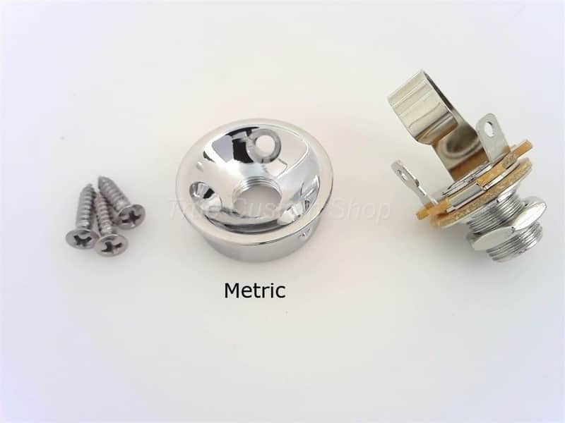 True Custom Shop® Chrome Modern METRIC Socket Jack Plate & Jack for Fender Tele image 1