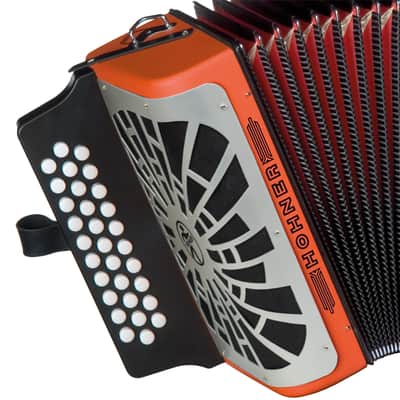 Hohner Compadre FBbEb 3-Row Diatonic Accordion - Orange w/ Hard Case image 3