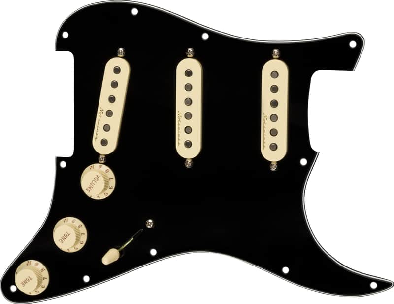 Mint Fender Pre-Wired Strat Pickguard, Vintage Noiseless SSS, Black 11 Hole PG - MIM image 1