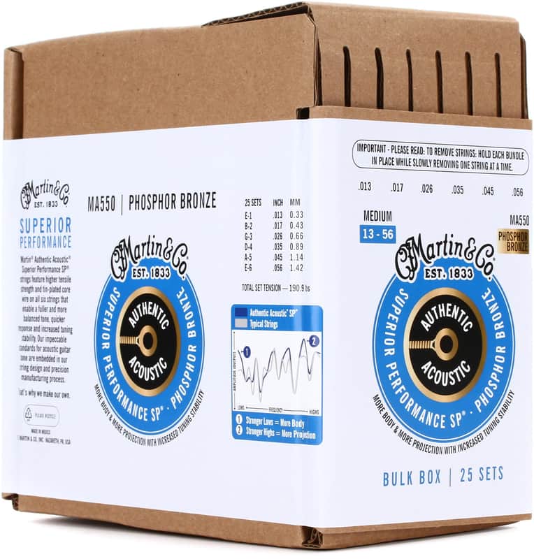 Martin MA550 Authentic SP Phosphor Bronze Acoustic Guitar Strings - Medium (.13 - .56) 25-Pack image 1