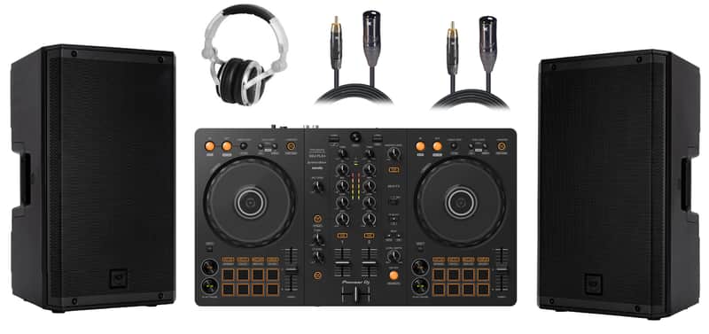 2x RCF ART 812-A Active Speakers With DDJ-FLX4 Controller, HP700 headphone & cables image 1