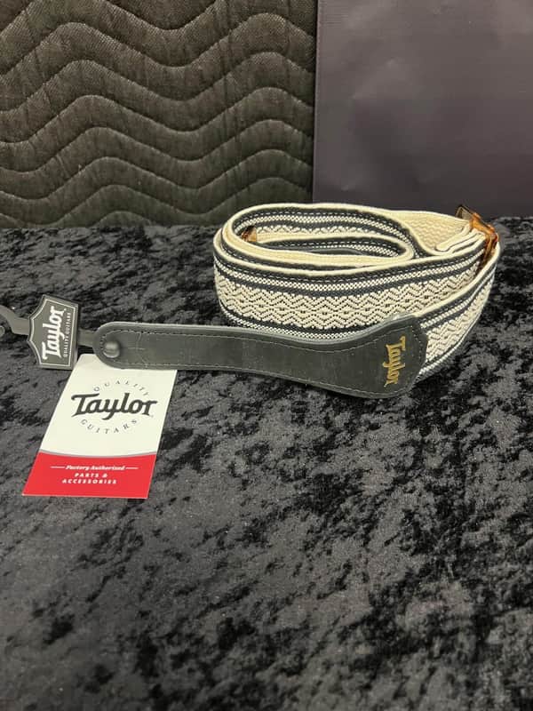 Taylor 2" Academy Jacquard Leather Guitar Strap White/Black image 1