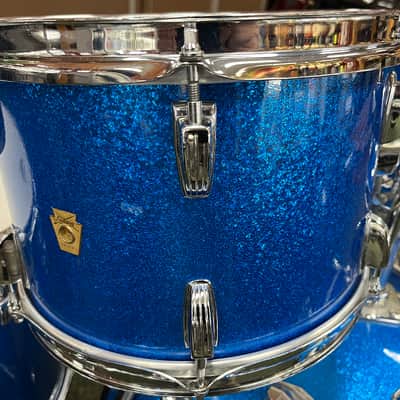 Ludwig 5pc Hollywood Outfit With Supra-phonic Snare - 8x12 / 9x13 / 16x16 / 14x22" Drum Set Keystone Badges 1966 - 1968 - Blue Sparkle / Vintage Hardware (SPEED KING, SPUR-LOK & More) image 3