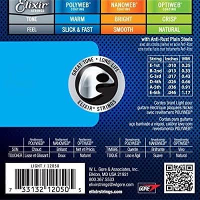 Elixir Nickel Plated 12050 Electric Guitar Strings, Nanoweb Light .010-.046 image 4