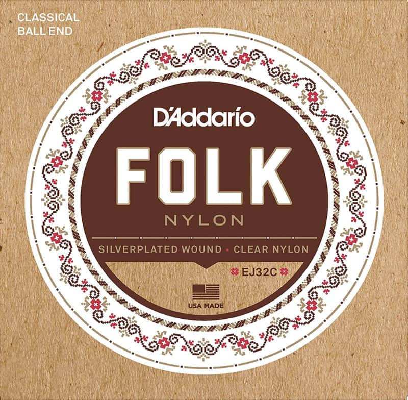 D'Addario EJ32C Folk Nylon Guitar Strings, Ball End, Silver Wound/Clear Nylon image 1