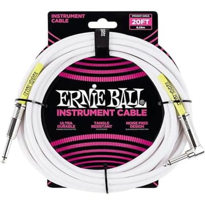 Ernie Ball Instrument Cable, Straight/Angle, 20ft, White (P06047) image 2