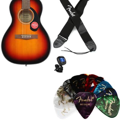 Fender CP-60S Parlor Acoustic Guitar - Sunburst Bundle with Fender 2" Polyester Logo Strap - Black with White Logo... (4 Items) image 1