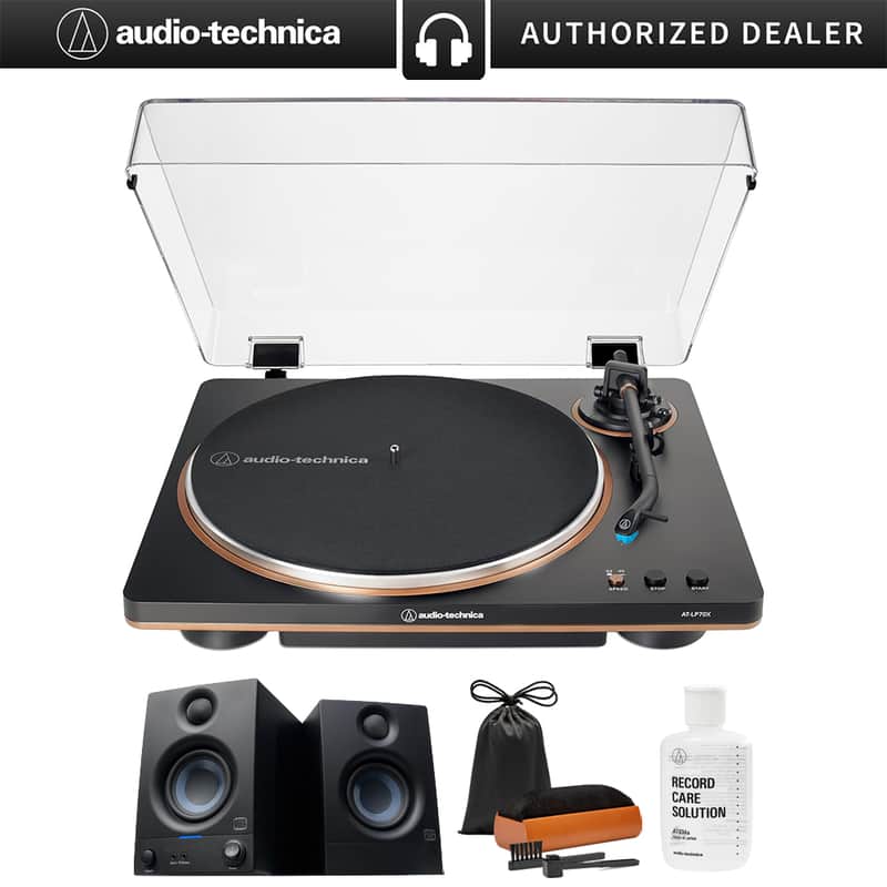 Audio-Technica Fully Automatic Belt-Drive Turntable, Black/Bronze + Studio Monitors, Pair image 1