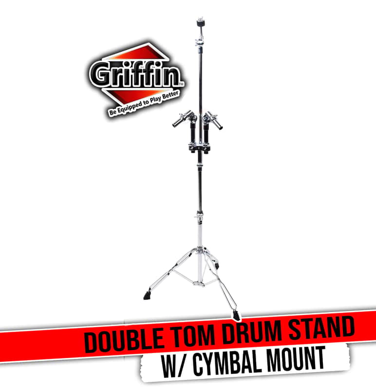 GRIFFIN Double Tom Drum Holder Stand with Cymbal Mount (Percussion TiltPro X Edition) – Adjustable Drum Hardware with Tripod Legs for Standard Cymbals image 1