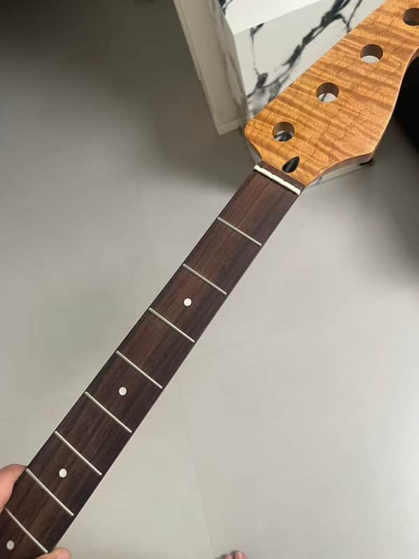 4a 4-string electric bass neck P bass stainless steel 21frets Roasted flame Maple guitar neck 34inch Rosewood fingerboard hole 18mm Nut 42mm image 1