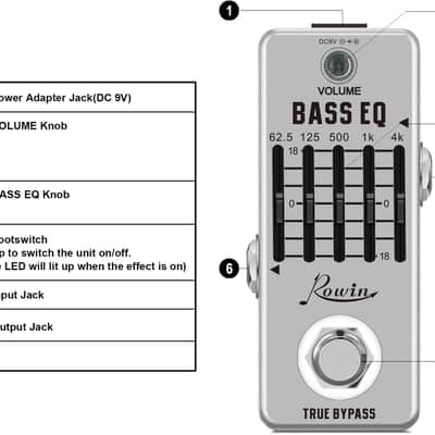 Rowin Bass EQ Pedal 5 Band Equalizer Pedals For Bass LEF-317B, FREE PICKS + HOLDER+ FREE SHIP USA image 9