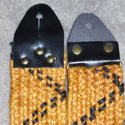Vintage 1970s Guitar Strap Leather Ends, Metal Buckle, Metal Rivets, Metal Loop, Orange and Black Strong and Solid Excellent image 6