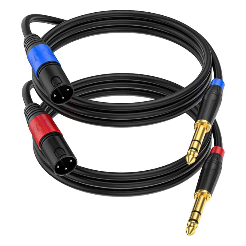 Male XLR to 1/4 Inch (6.35mm) TRS Mono Jack Microphone Cable,(2Pack, 3.3 FT) Balanced 3 Pin XLR Male to Quarter inch TRS Plug Mic Cord for Dynamic Microphone image 1