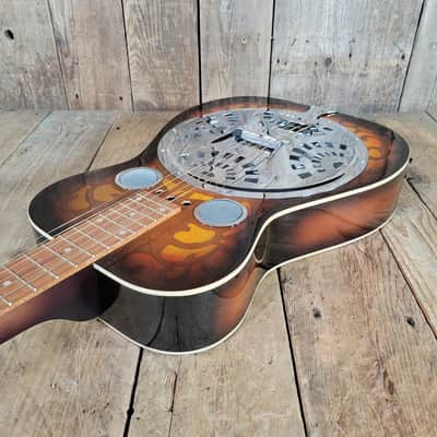Dobro Model 66B Squareneck Resonator 1985 Sandblasted Birch With Case - Sunburst sandblasted French Scroll design image 11